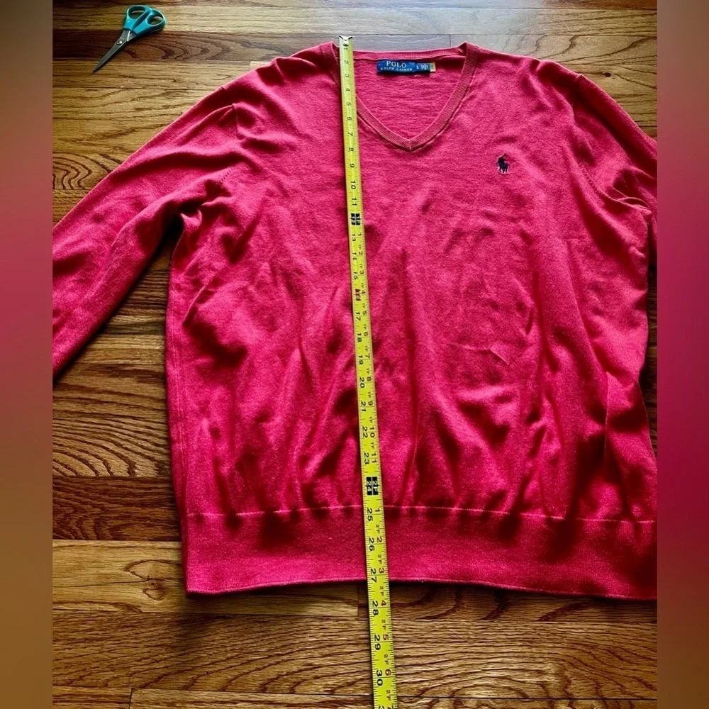 Polo Ralph Lauren Cotton V Neck Red/Orange Sweater, Size Large